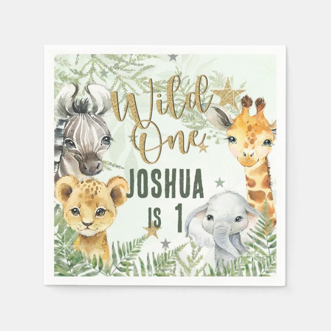 Wild One Safari Animals Paper Napkin-1st Birthday Napkin (Front)