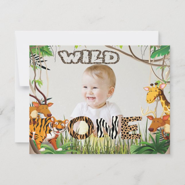 Wild One Safari Animals Safari Photo Boy Invitatio Invitation (Front)