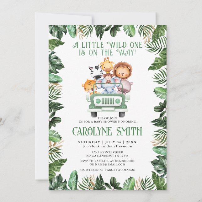 Wild One Safari Animals Tropical Boy Baby Shower Invitation (Front)