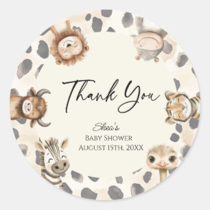 Wild One Safari Baby Shower  Classic Round Sticker