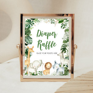 Wild One Safari Baby Shower Diaper Raffle Sign