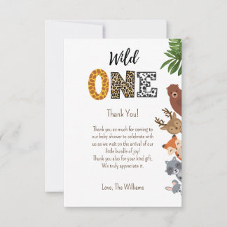 Wild One Safari baby shower diaper raffle Thank You Card