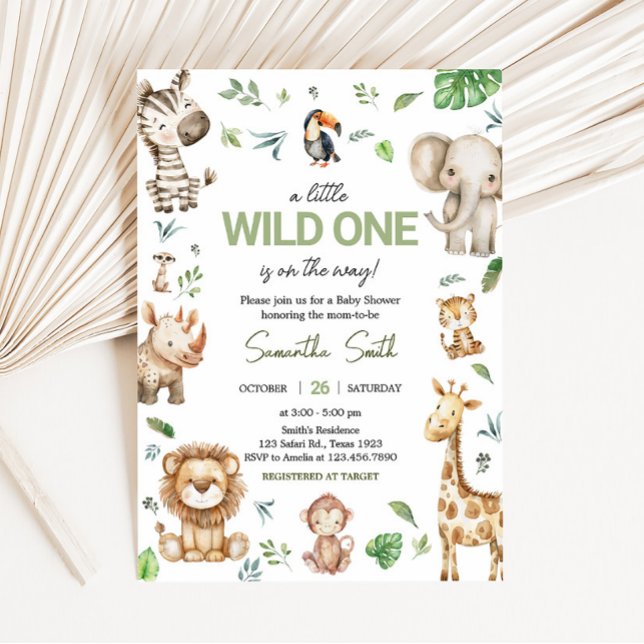 Wild One Safari Baby Shower  Invitation (Little Wild One Safari Animals Baby Shower Invitation)