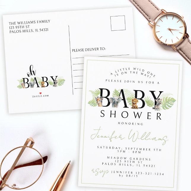 Wild one Safari baby shower invitation postcard (Creator Uploaded)