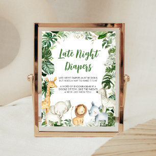 Wild One Safari Baby Shower Late Night Diaper Sign