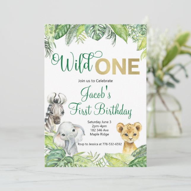Wild One Safari Birthday Invitation (Standing Front)