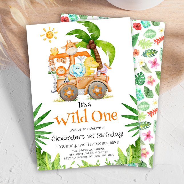 Wild One Safari Birthday Invitation (Wild One Safari Birthday Invitation)