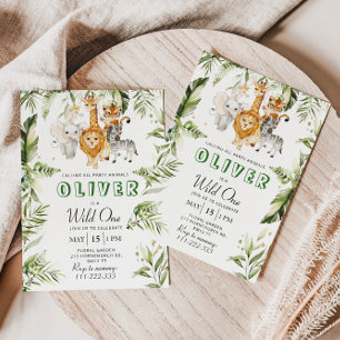 Wild one safari birthday invitation