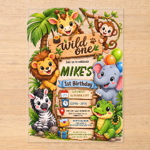 Wild One Safari Birthday Invitation Cute Jungle