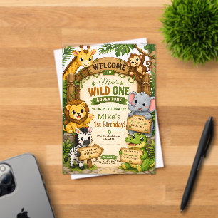 Wild One Safari Birthday Invitation Cute Jungle