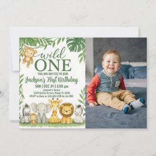 Wild One Safari Birthday Invitation with photo
