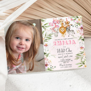 Wild one safari birthday invitation with photo