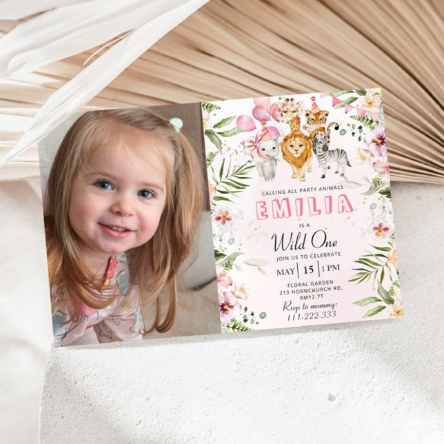 Wild one safari birthday invitation with photo (Creator Uploaded)
