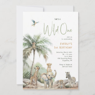Wild One Safari Birthday Jungle Animals Invitation