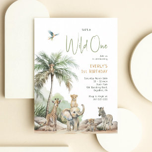 Wild One Safari Birthday Jungle Animals Invitation