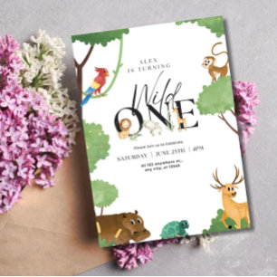 Wild One Safari Birthday Neutral Kids Jungle Theme Invitation