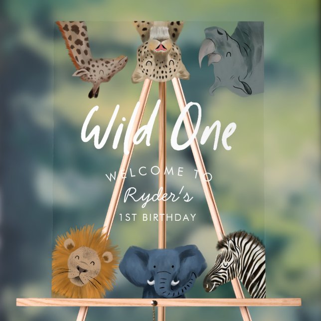 Wild One Safari Birthday Welcome Acrylic Sign (Neutral)