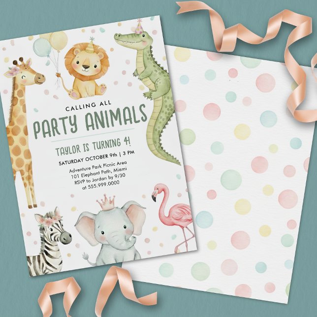 Wild One Safari Boy Birthday Party Invitation (Calling all party animals safari birthday party invitation)