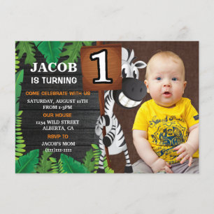 Wild One Safari Custom Photo Birthday Invitation