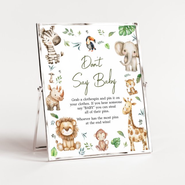 Wild One Safari Don't Say Baby Baby Shower Poster (Little Wild One Safari Animals Baby Shower Don't Say Baby Sign)