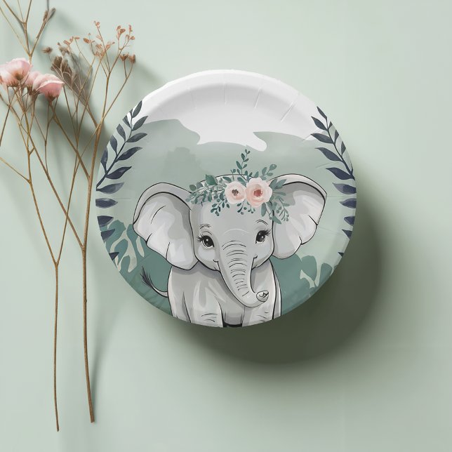 Wild One Safari Elephant Baby Shower Paper Plates (Creator Uploaded)