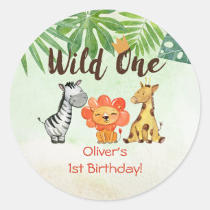 Wild One, Safari First Birthday Classic Round Sticker
