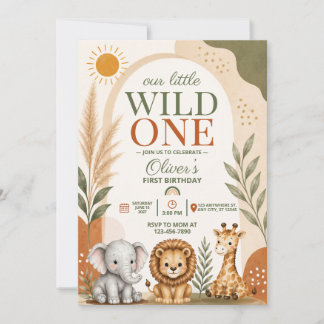Wild One Safari First Birthday Invitation