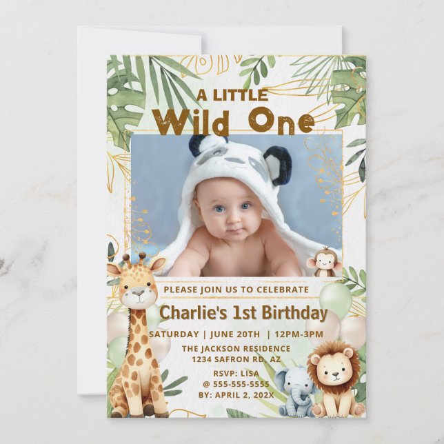 Wild One Safari First Birthday Invitation (Front)