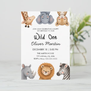 Wild One Safari First Birthday Invitation
