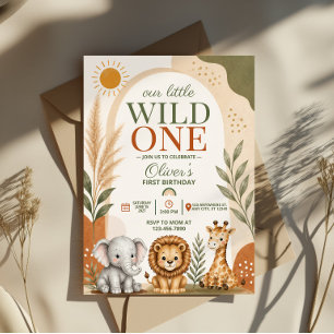 Wild One Safari First Birthday Invitation