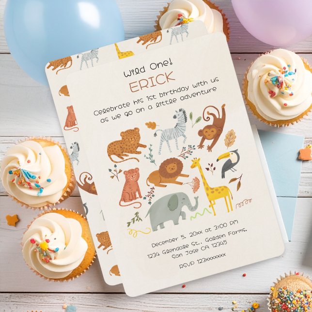 Wild One Safari First Birthday Invitation for Boys (Creator Uploaded)