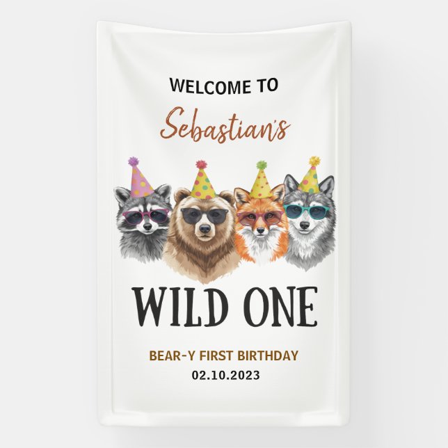 Wild One Safari First Birthday – Jungle Animal  Banner (Vertical)