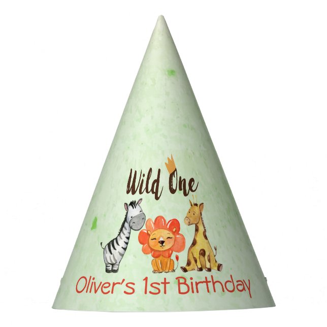 Wild One, Safari First Birthday Party Hat (Front)