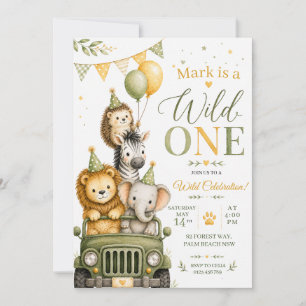 Wild One Safari First Birthday Party Invitation