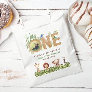 Wild One Safari First Birthday Photo Wood Animals Favour Bags