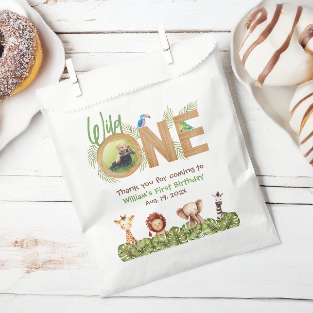 Wild One Safari First Birthday Photo Wood Animals Favour Bags (Creator Uploaded)