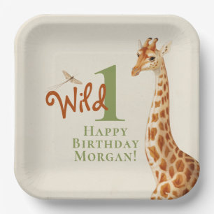 Wild One Safari Giraffe Birthday Gender Neutral Paper Plate
