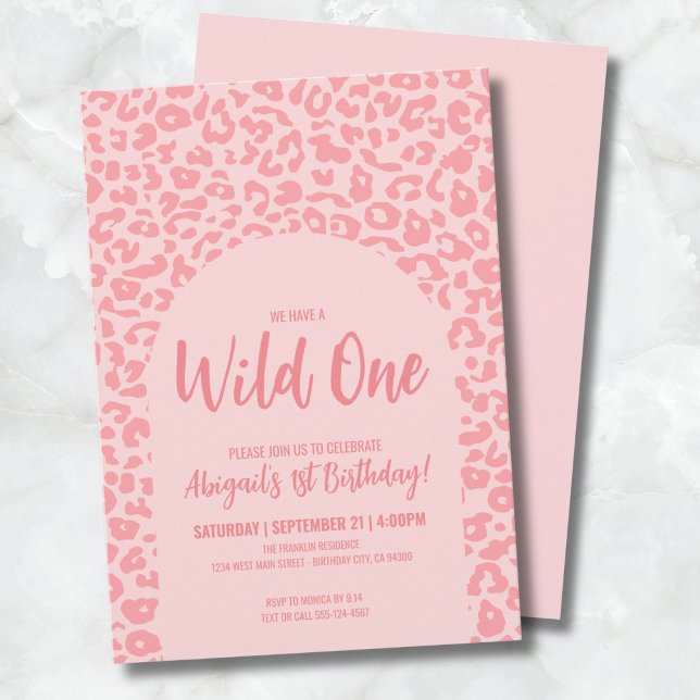 Wild One Safari Girl's First Birthday Party Invitation (Girl Wild One 1st Birthday Party Invitation)