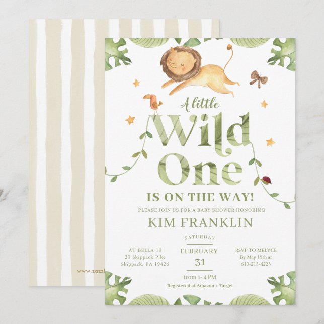 Wild One Safari Green Gender Neutral Baby Shower Invitation (Front/Back)