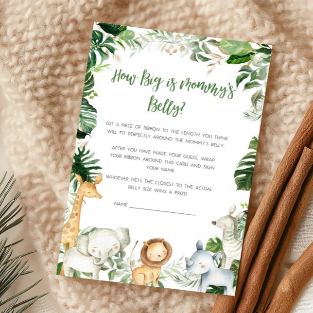 Wild One Safari How Big Mummy's Belly Game (Greenery Jungle Baby Shower  How Big Is Mommy's Belly Game)