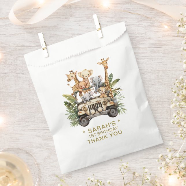 Wild One Safari Jungle 1st Birthday Gold Thank You Favour Bags (Clipped)