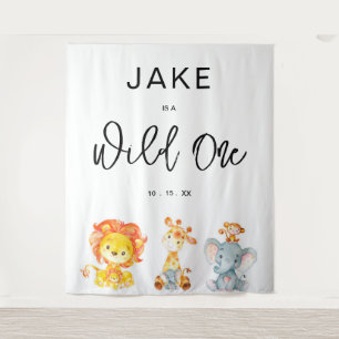 Wild One Safari Jungle 1st Birthday Party Backdrop Tapestry