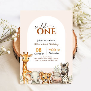 Wild One Safari Jungle Animal Boy 1st Birthday Invitation