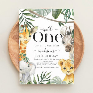Wild One Safari Jungle Animal Boy 1st Birthday Invitation