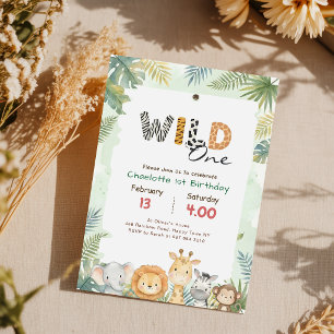 Wild One Safari Jungle Animal Boy Kid 1st Birthday Invitation