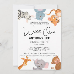 Wild ONE safari jungle animal first birthday Invitation