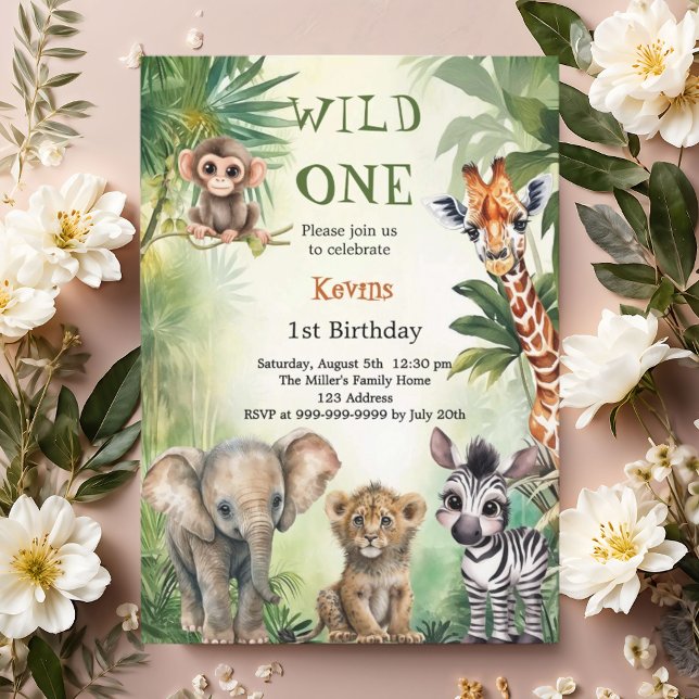 Wild one safari jungle animals 1st Birthday Invitation (Creator Uploaded)