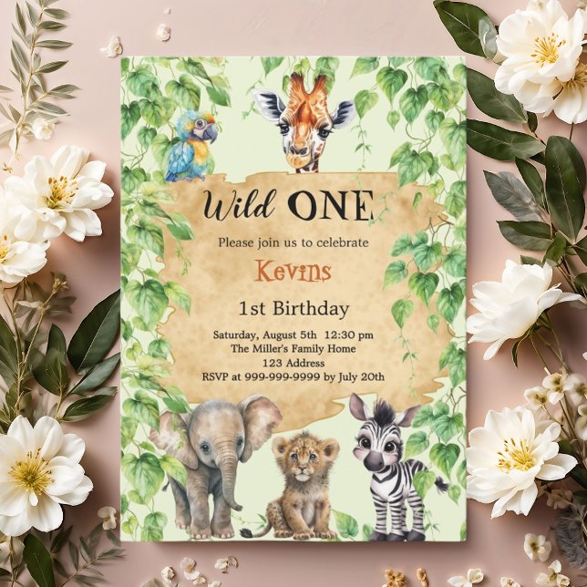 Wild one safari jungle animals 1st Birthday Invitation (Creator Uploaded)