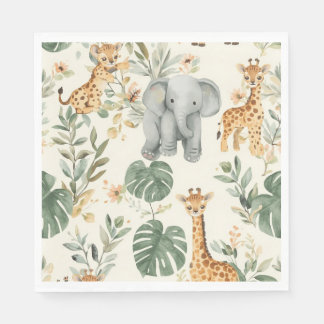Wild One Safari Jungle Animals 1st Birthday Paper Napkin
