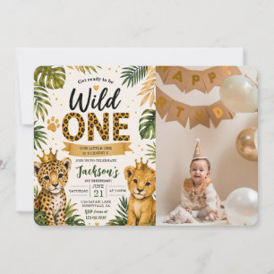 Wild ONE Safari Jungle Animals 1st Birthday Photo Invitation